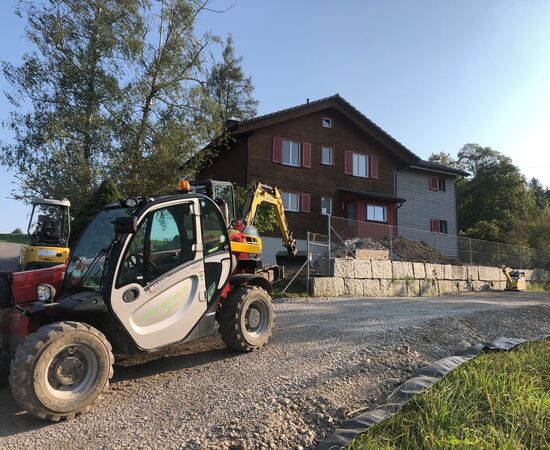 Gartenumgestaltung mit Biopool zugang zu baustelle mittels baupiste